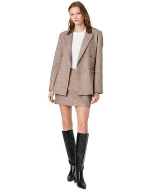 French Connection Naya Herringbone Contrast Double-breasted Poly-wool Blend Blazer - Natural