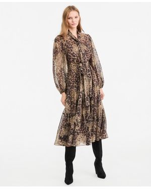 Kobi Halperin Ariana Long-sleeve Tiered Midi Chiffon Dress - Natural