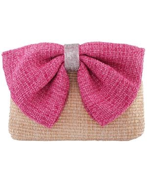 Nina Tula Straw Bow Small Satchel Handbag - Pink