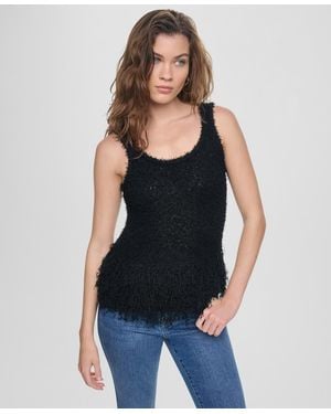 DKNY Sleeveless Cropped Fringe Tank Top - Blue