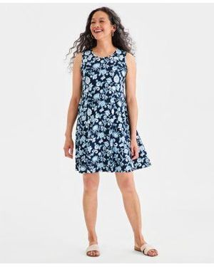 Style & Co. Style Co Printed Sleeveless Knit Dress Macys Exclusive - Blue
