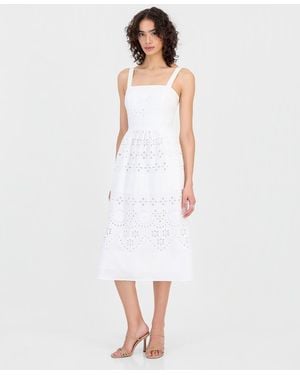 Sam Edelman Square-neck Sleeveless Eyelet Midi Dress - White