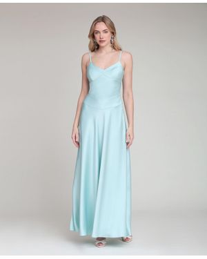 Avec Les Filles V-neck Laced-up Bias Cut Gown Dress - Blue