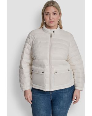 DKNY Plus Size Moto Collar Short Packable Coat - Gray