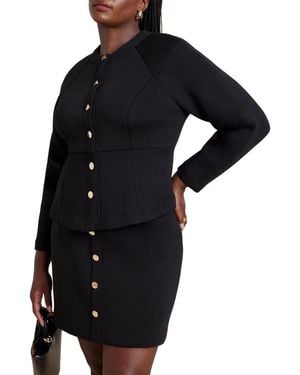 Eloquii Strong Shoulder Nipped Waist Scuba Jacket - Black
