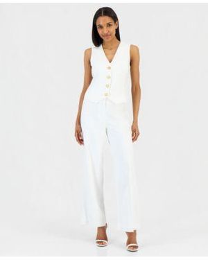 Tahari Starfish Button Vest Clean Waist Wide Leg Pants - White