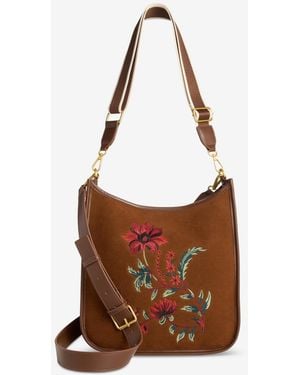 Style & Co. Floral-embroidered Suede Crossbody Bag - Brown