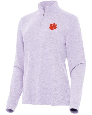 Antigua Clemson Tigers Mentor Long Sleeve Quarter-zip Mock Polo Shirt - Purple