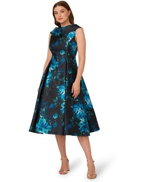 Adrianna Papell Boat Neck Midi Dress - Blue