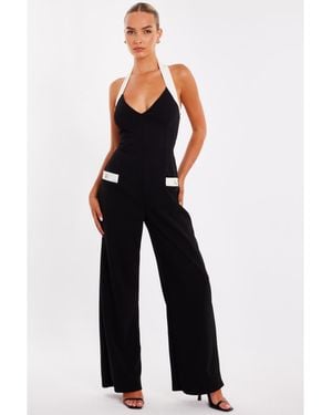 Quiz Monochrome Halter Jumpsuit - Blue