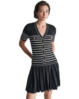 BCBGMAXAZRIA V-neck Striped Drop-waist Mini Dress - Black