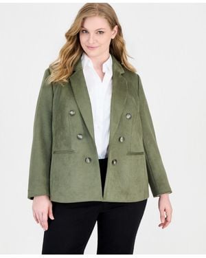 Jones New York Plus Size Faux-double-breasted Faux Suede Blazer - Green