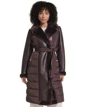 KARL LAGERFELD Long Belted Puffer Coat - Brown