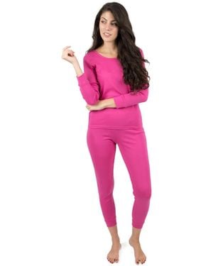 Leveret Matching Family Two Piece Cotton Long Sleeve Shirt And Pants Solid Color Pajamas - Pink