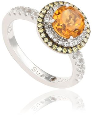 SUZY LEVIAN NEW YORK Suzy Levian Sterling Silver Round Cut Topaz And Sapphire Double Halo Ring - White