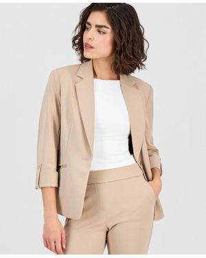 Anne Klein Essentials Ak Anne Klein Petite 3/4-sleeve One-button Blazer - Natural