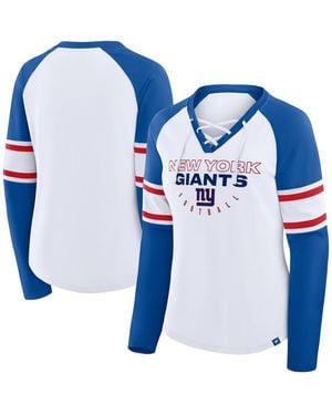 Fanatics White/royal New York Giants Redzone Blitz Package Raglan Lace-up V-neck Long Sleeve T-shirt - Blue