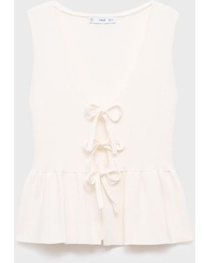 Mango Bows Knit Top - White