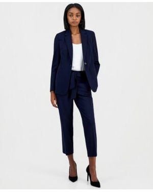 BarIII Compression Notch Collar Single Button Blazer Scoop Neck Camisole Compression Tie Front Capris Pants Macys Exclusive - Blue