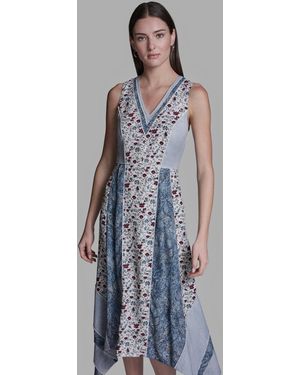 BCBGMAXAZRIA V-neck Sleeveless Midi Dress - Blue