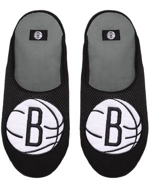FOCO Brooklyn Nets Big Logo Colorblock Mesh Slippers - Black
