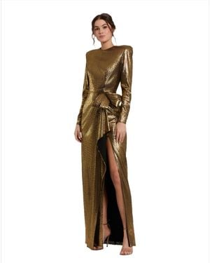 Mac Duggal Petite Metallic Long Sleeve Gown With Bow