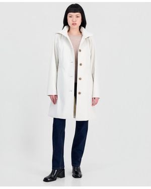 Calvin Klein Hooded Button-front Knit Collar Coat - White