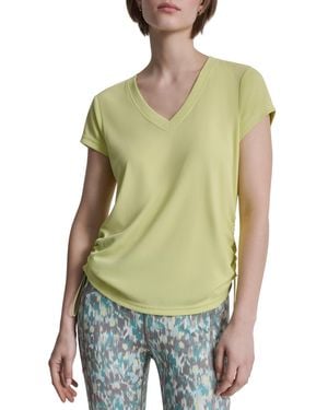 DKNY Ruched Side Seams V-neck Tech T-shirt - Green
