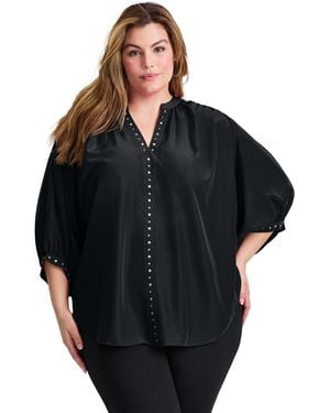 Avenue Plus Size Studded Blouson Sleeve Blouse - Black