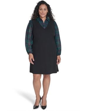 Tommy Hilfiger Plus Size Long Sleeve A-line Dress - Blue