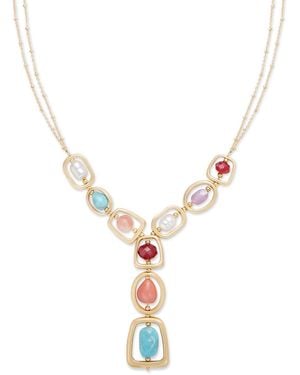 Style & Co. Gold-tone Mixed Stone Orbital Lariat Necklace - Metallic