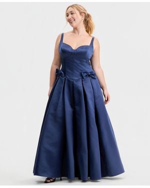 SAY YES Macy's Exclusive Trendy Plus Size Satin Sweetheart-neck Bow Gown - Blue