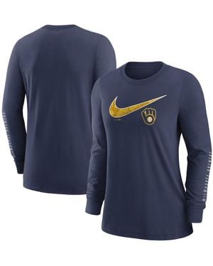 Nike Milwaukee Brewers Double Hit Long Sleeve T-shirt - Blue