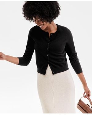Charter Club 100% Cashmere Crewneck Cardigan - Black