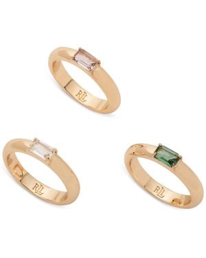 Ralph Lauren 3-pc. Set Baguette Crystal & Stone Stack Rings - Metallic