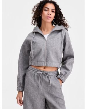 BarIII Felt Cropped Hoodie - Gray