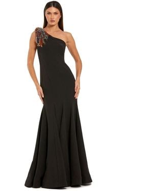 Mac Duggal Crepe One Shoulder Mermaid Gown With Beading - Black