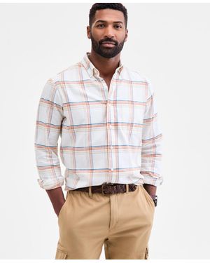 Club Room Hunter Plaid Button-down Flannel Shirt - White