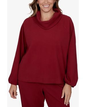 Ruby Rd. Plus Size Ribbed Cowl Neck Top - Red
