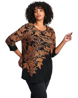 Avenue Plus Size Millie 3/4 Sleeve Top - Brown
