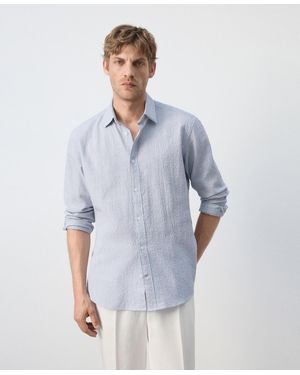 Mango Textured Striped Seersucker Shirt - Blue