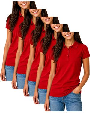 Galaxy By Harvic Short Sleeve School Uniform Pique Polo Shirt-5 Pack - Red