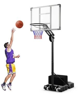 Hongge 4.9-10 Feet Adjustable Basketball Hoop - White