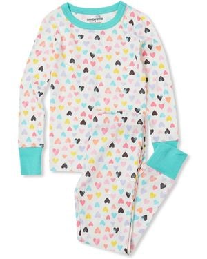 Lands' End Kids Long Sleeve Top And Bottom Snug Fit Pajama Set - White