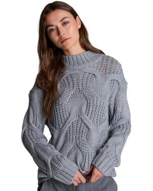 Kenneth Cole Oversized Cable-knit Mock Neck Sweater - Gray