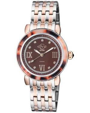 Gevril Marsala Tortoise Swiss Quartz Diamond Two Toned Ss Iprg Stainless Steel Bracelet Watch - White
