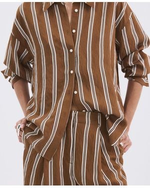 Mango Striped Straight Shirt - Brown