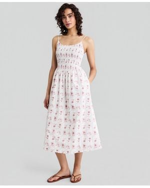 And Now This Cotton Printed Smocked Midi Dress - White