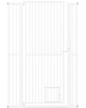 Rui 59 In Extra Tall Pet Gate With Adjustable Width And Dual Lockable Doors - White