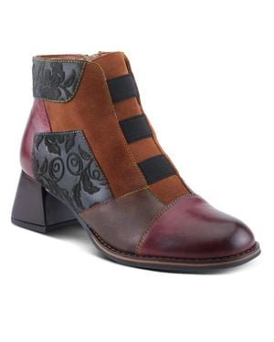L'ARTISTE Copine Multicolor Embossed Leather & Suede Booties - Brown